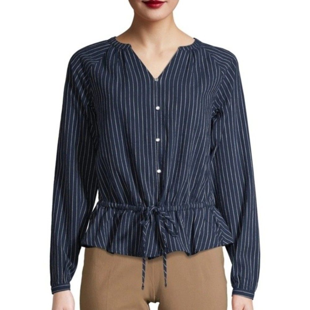 EUC Time & Tru women's stripped long sleeve top shirt blouse, M, Navy white
